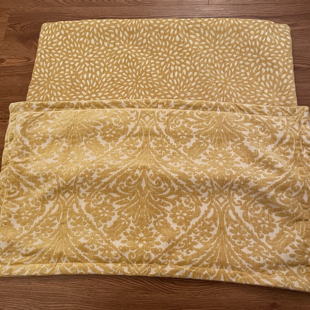 Set Of 2 Yellow/White Damask Pillow Covers Zipper Closure (23 X 15 & 25 X 14)